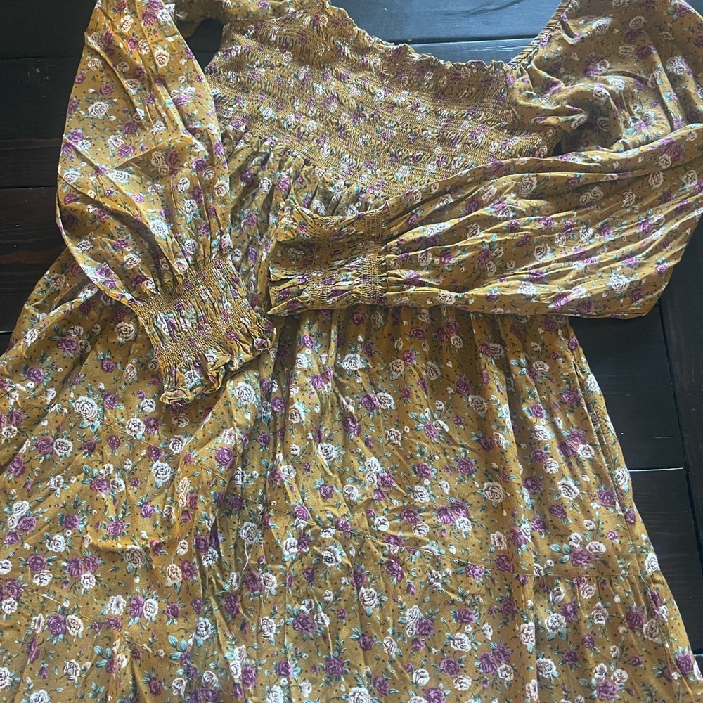 Easel Floral Maxi Dress - Mustard and Purple